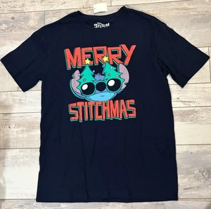 Disney Stitch Merry Stitchmas Christmas T-Shirt size L large - Navy Blue - NEW - Picture 1 of 5