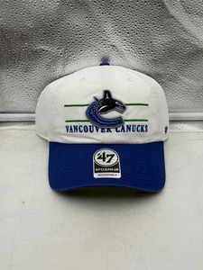 Vancouver Canucks NHL '47 Brand White Two Tone Clean Up Strapback Adjustable Hat - Picture 1 of 5