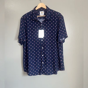 Denim & Flower printed button up shirt navy red size large casual office travel - Picture 1 of 7