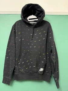 Mens Nike Hoodie Sweatshirt. Small. Black with Multicoloured Swooshes. SKU 90084 - Picture 1 of 6