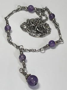 Vintage sterling silver '925' and amethyst beaded chain necklace stacking - Picture 1 of 17