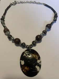 Chicos Grob Holz Perlen Halskette mit Anhänger Braun Silber Holz Stein Kunststoff - Bild 1 von 5