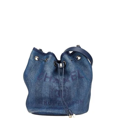 CHANEL Deauville Chain Shoulder Bag in Blue and Navy Straw Leather for Women - Image 1 of 4