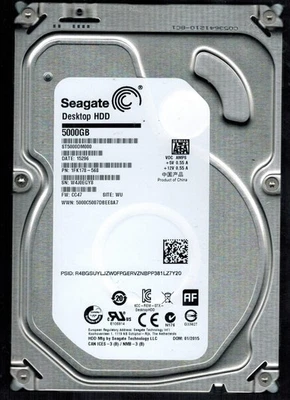 ST5000DM000 P/N: 1FK178-568 F/W: CC47 S/N: W4J0 WU 5000GB JAN 2015 CHINA SEAGATE - Image 1 of 2