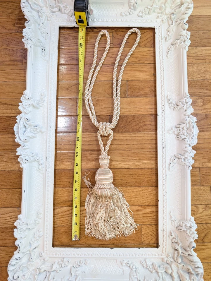 Borla llave grande de 9" de colección para muebles franceses - BEIGE Y CREMA - flecos de cuerda retorcida Foto 1 de 4