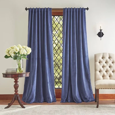 105"x50" Martha Stewart 2pk Lucca Velvet Back Tab Lined Blackout Curtain Panel — 第 1/4 张图片