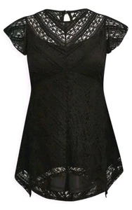 TORRID GR. 2X (18-20) SCHWARZ SPITZE BABYDOLL HAIFISCHBISS SAUM TUNIKA TOP/MINIKLEID - Bild 1 von 24