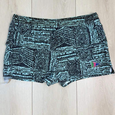 Calções de banho masculinos vintage Chams Sportswear L EUA azul preto estampa tribal algodão - Imagem 1 de 4