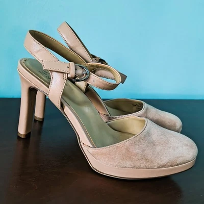 Mujer Talla 6.5 Tacones Cuero Gamuza Genuino Nude/Beige Correa de Tobillo NATURALIZADOR Foto 1 de 4