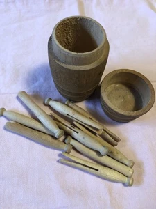 Antique WOODEN BARREL of WOODEN CLOTHESPINS c1940 - Picture 1 of 5