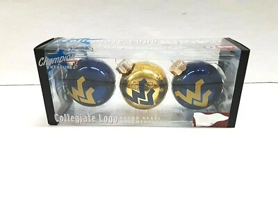 West Virginia Mountaineers NCAA Round Glass Ornaments 3pk - Image 1 of 3
