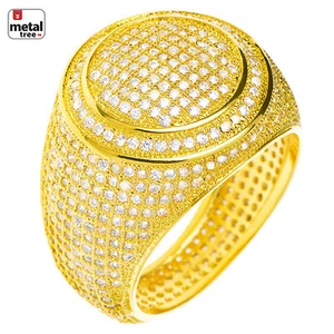 Anelli da uomo Hip Hop Iced Bling placcati oro 14k zirconi fascia stile rapper mignolo 15644 - Foto 1 di 5