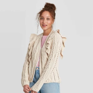Women's Ruffle Cardigan - Universal Thread - Cream - Various Sizes - S66 - Picture 1 of 4