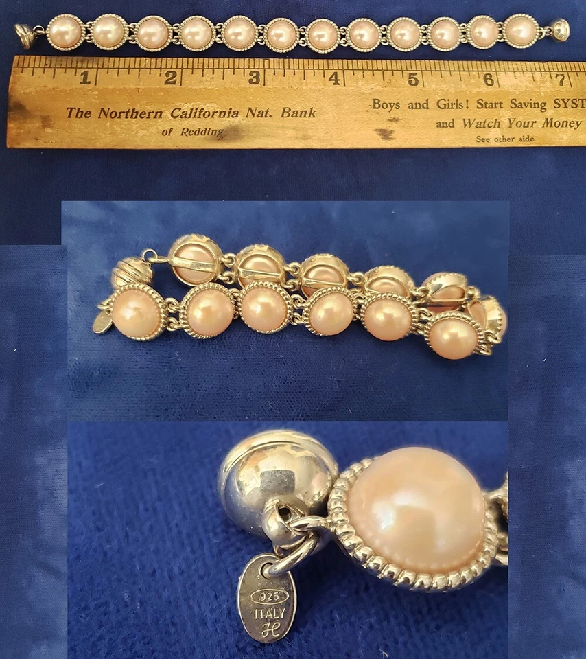 Honora Pink Pearl Sterling Silver Tennis Bracelet Made in Italy br232 Foto 1 de 1