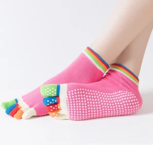 3 Pair Five Fingers Women Cotton Yoga Gym Toe Colorful Non Slip Massage Socks - Picture 1 of 3