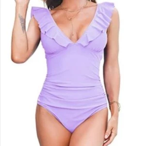 NEW Shade & Shore Lavender Ruffle One-Piece Swimsuit – Size 16 – Full Coverage - Picture 1 of 7