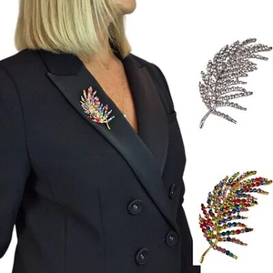 Ladies Feather Brooch Pin Sparkling Diamante Design Remembrance Free Spirit Gift - Picture 1 of 14