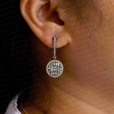 Natural Baguette Diamond 925 Sterling Silver Women Jewelry Victorian Earrings - Image 1 of 4