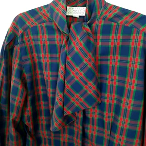 Vintage Peterson & Ashley Kragen Bindebluse Damengröße Medium Acadamia kariert - Bild 1 von 10