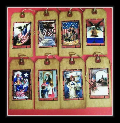 PRIMITIVE 4TH OF JULY  HANG TAGS - EIGHT DESIGNS FROM YESTERYEAR - Image 1 of 3