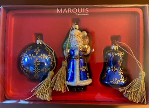NUOVO Set di 3 Waterford Marquis Natale Babbo Natale Campana e Palla Vetro Soffiato Ornamenti - Foto 1 di 8