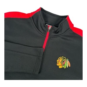 NHL Chicago Blackhawks Men 1/4 Zip Pullover Medium Black/Red Long Sleeve Pockets - Picture 1 of 10