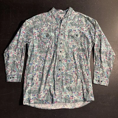Vintage Western Plains Trading Co. Abstract Cowboy Western Shirt Men's 2XLT Vtg - Image 1 of 4