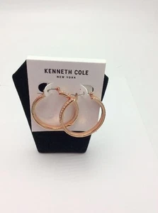 $32 Kenneth Cole Rose Gold Tone Hoop Earrings With Pave Stones 1F - Picture 1 of 7