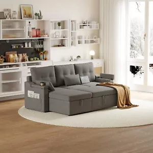 ✅Sofa Couch with Storage L Shaped Sectional SofaCoch with Pullout Bed Type-C Por - Picture 1 of 8
