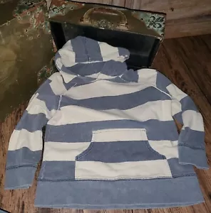 Mini Boden Gray Blue Cream Ivory Stripe Hoodie Pullover Size 7-8 Pocket *23 - Picture 1 of 5