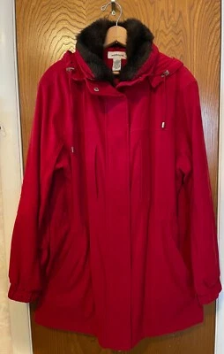 Abrigo Westbound para mujer rojo oscuro cintura ceñida con capucha cuello de piel talla L Foto 1 de 4