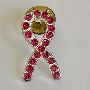 Goldfarbene rosa Strass Brustkrebs Pin 1" - Bild 1 von 2