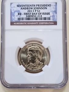 2011 P $1 Andrew Johnson BRILLIANT UNCIRCULATED FIRST DAY OF ISSUE - Picture 1 of 3