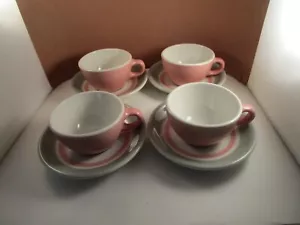 Vintage Shenango China Restaurant Ware grigio rosa fasce set di 4 tazze e piattini A - Foto 1 di 12