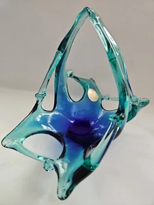 Murano Italien Glaswaren glasklar Korb Bonboniere blau grün aqua beschriftet - Bild 1 von 8