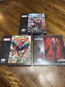 3 Marvel Iron Man Black Widow Spiderman 500 Piece Buffalo Games Puzzles - Picture 1 of 2