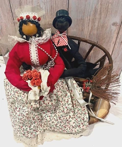Vintage Volkskunst afroamerikanisches Hochzeitspaar traditionell springt den Besen selten - Bild 1 von 17