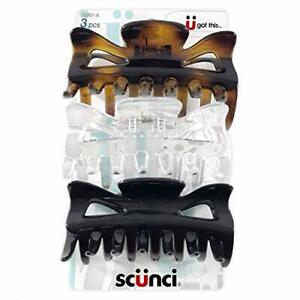 Scunci  Basic Jaw Clips 3 inches, Assorted Colors, 3-Count