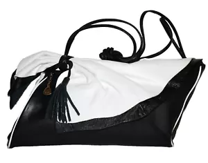80's Vintage BRIO Black & White Leather Shoulder Bag 8x13 - Picture 1 of 12
