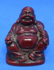 Chinese red resin vintage Art Deco oriental antique miniature Buddha figurine A - Picture 1 of 10