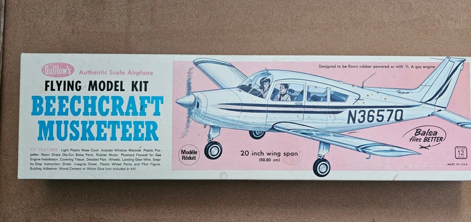 Guillow’s Guillow Authentic Scale Airplane Model Beechcraft Musketeer Kit #308 - Image 1 of 1
