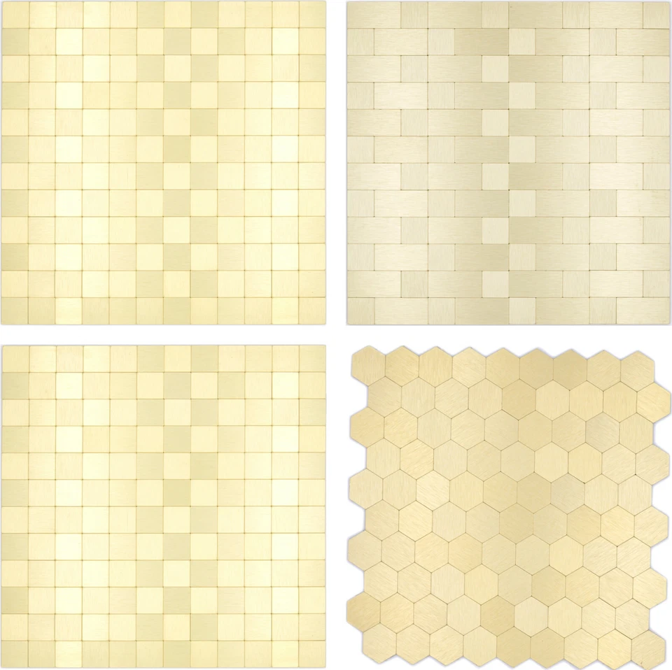 Aluminium Mosaik Selbstklebend DIY Wand Dekoration Gold Wandschmuck Küche Bad - Bild 1 von 1