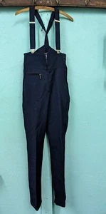 Vintage 1980er Edelweiss Damen Marineblau Skiwear Hose Lätzchen gerippt Stretch Gr. Small - Bild 1 von 12