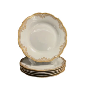 Euro Porcelain Vintage Gold Scalloped Edge 7.5" Dessert / Salad Plate 6 Pcs Set - Picture 1 of 2