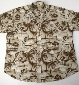 Tropical Hawaiian Shirt Button Up Palm Trees & Swordfish Mens SZ-XL Royal Palm - Picture 1 of 12
