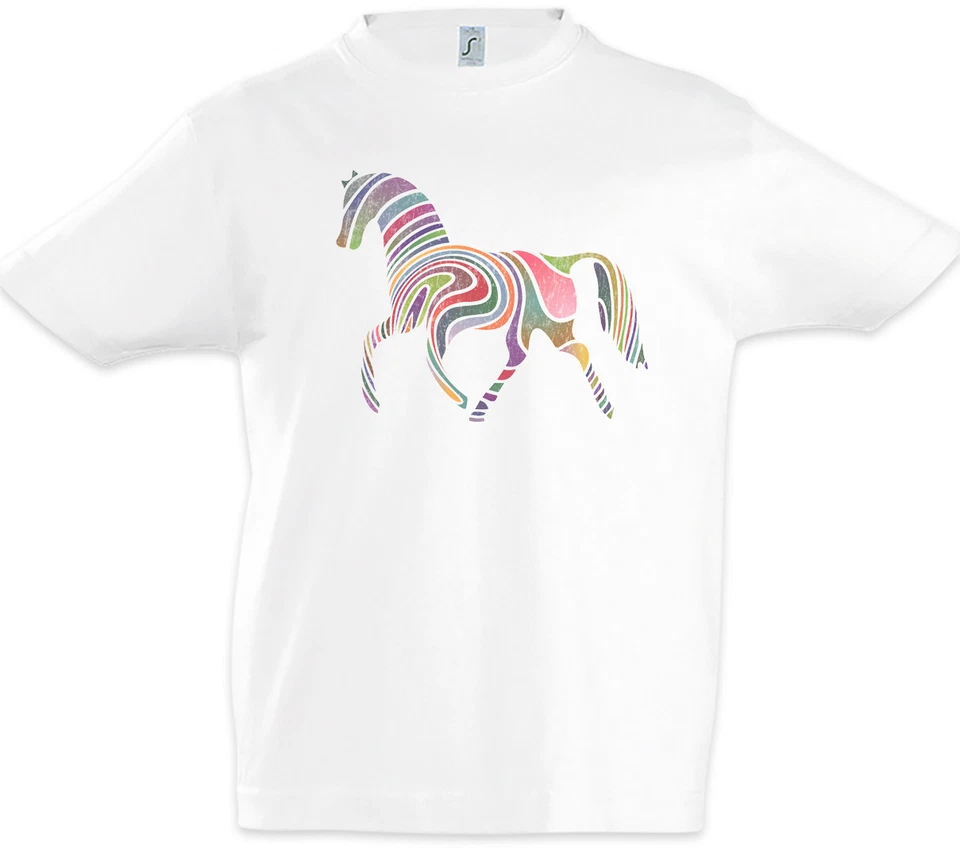 Colored Horse I Boys T-Shirt Toon Cartoon Comic Look Techno Rave Raver Rainbow Foto 1 de 1
