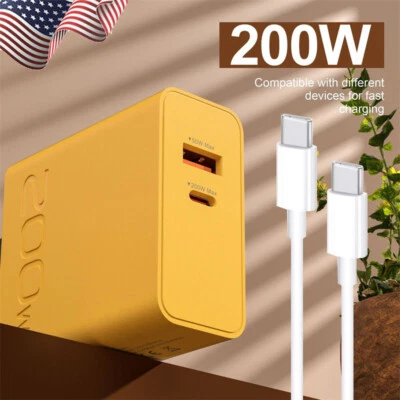 200 Вт супер быстрая зарядка настенное зарядное устройство адаптер USB + тип C 6 футов кабель для сотового телефона - Изображение 1 из 4