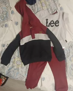 Lee Toddler Boy's 3-PC SET T-shirt, Hoodie and Pants - Maroon/black 2T/24 mths - Picture 1 of 9