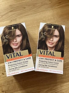 2 X Schwarzkopf 2-1 Protect & Care Light Brown Hair Dye Shade 6-0 Permanent New! - Picture 1 of 3