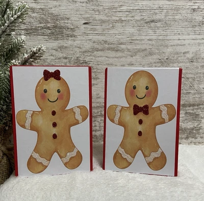 Christmas Gingerbread Wood Block Decorations 2 PC Handmade Holiday Decor - Image 1 of 4